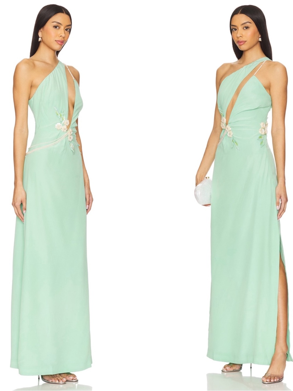 LA FUORI Calypso Floral Sequin Embellished Cutout Green Maxi Dress Size Small - Picture 2 of 9